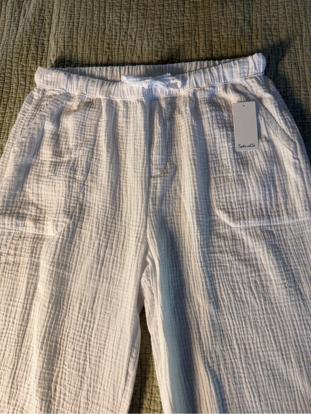 SPLENDID Bohemian White Gauze Wide-Leg Drawstring Pant with Tie NWT’s size Lg - Picture 10 of 17